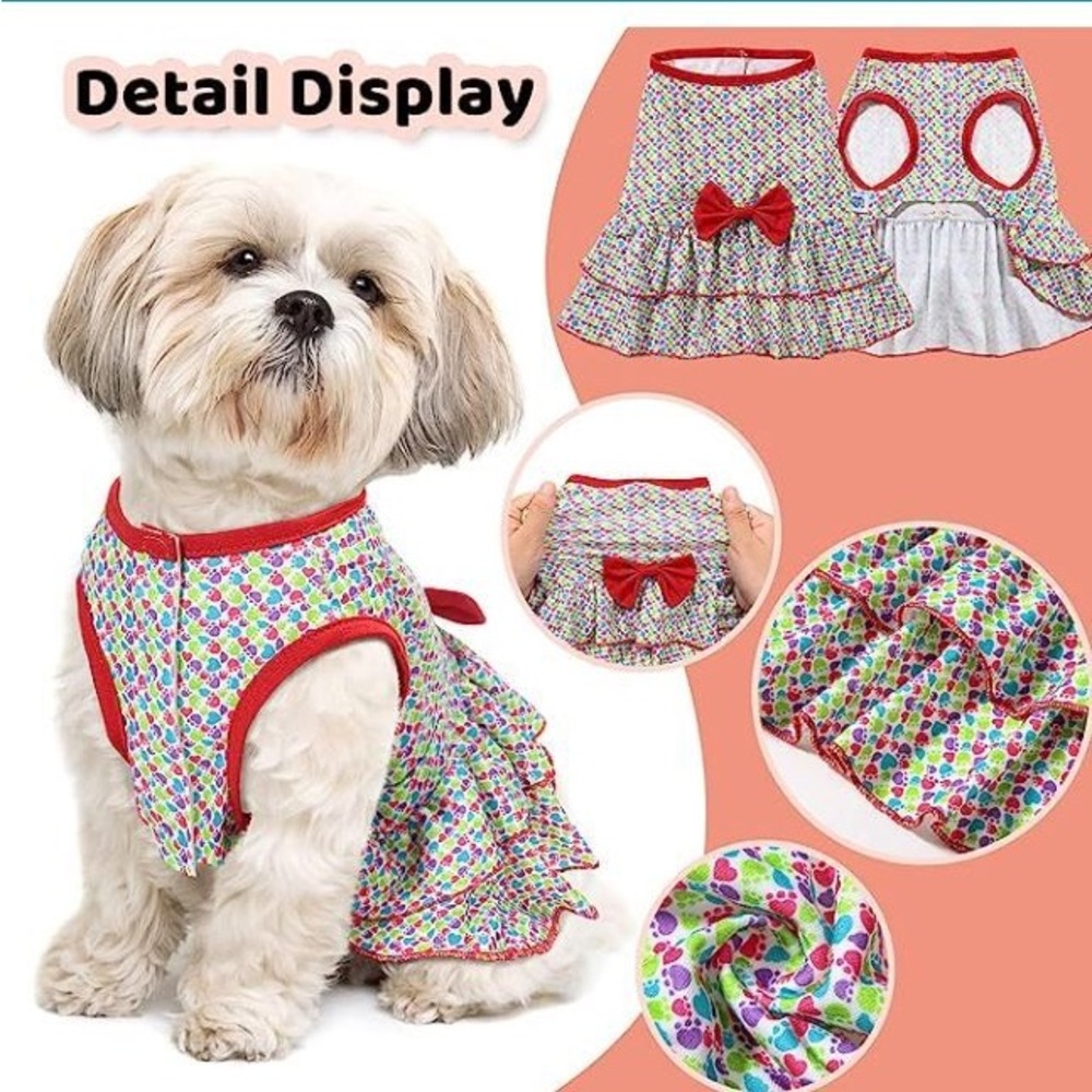 3 pcs, Colorful Dog Dress with Red Accents